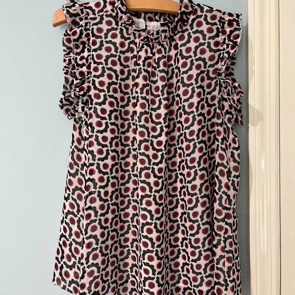 Ann Taylor Pattern Ruffle Detail Blouse